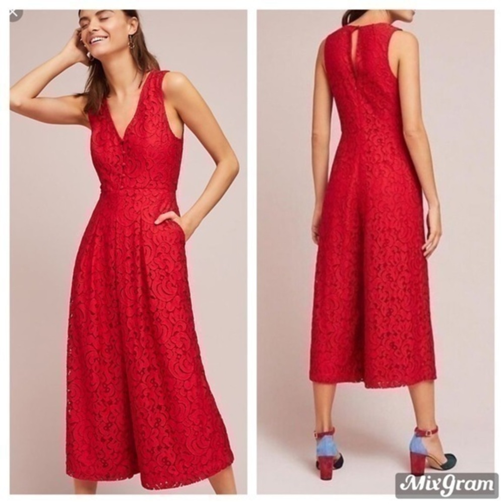 Anthropologie Jaeda wide leg lace red jumpsuit
